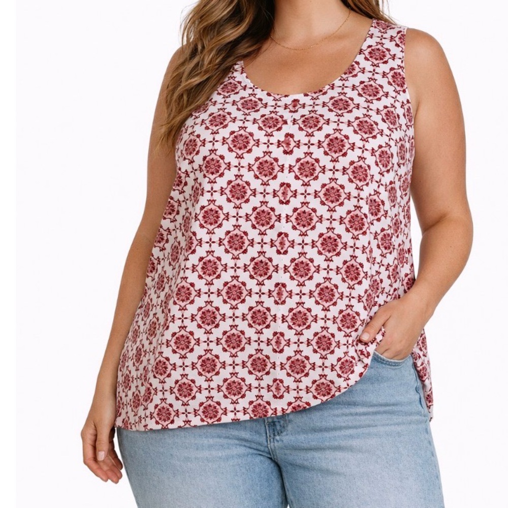 Halogen Fuchsia and White Geometric Print Tank Top lightweight sleeveless SZ XL